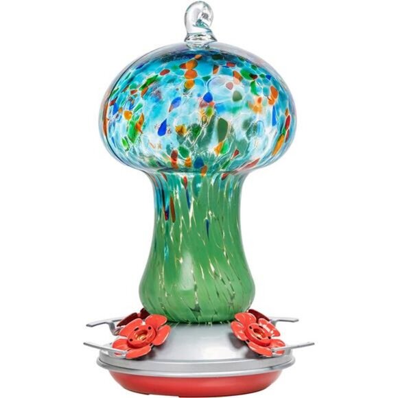 28 Ounces Hand Blown Glass Hummingbird Feeder for Outside, 4 Feeding Perch - Picture 2 of 7